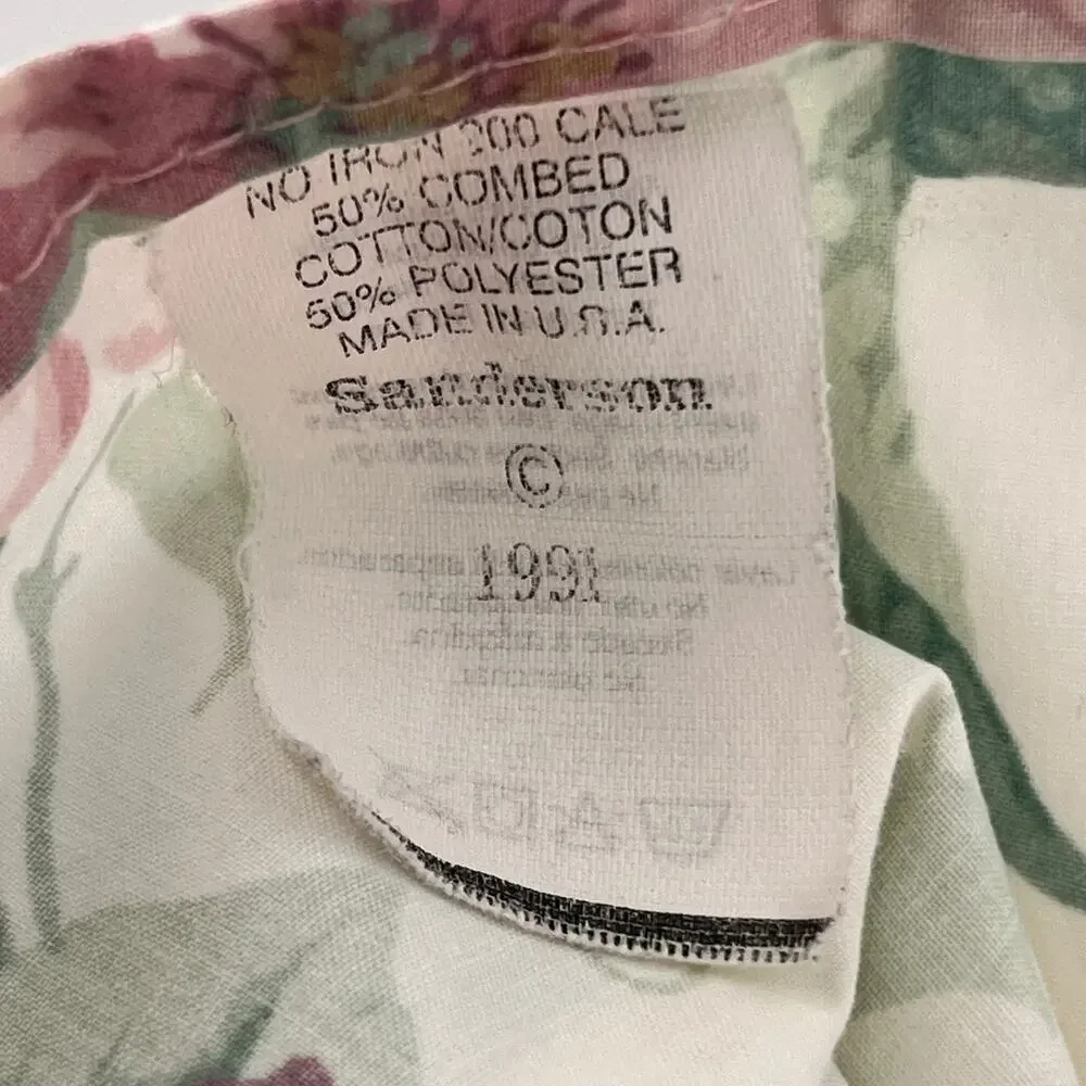 Vintage 90s Cottagecore Floral Pink Stripe Sheet King Flat 1990s Villa De Lyon